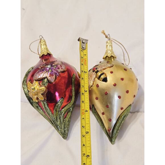 2 Christmas Ornament Hand Blown Mercury Glass Flowers Robert Stanley Fairy Grun - Picture 6 of 6